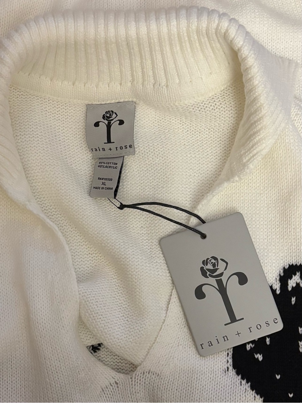 Rain + Rose Floral Graphic Knit Collared Vest Top Sweater V-Neck White XL - Picture 7 of 7